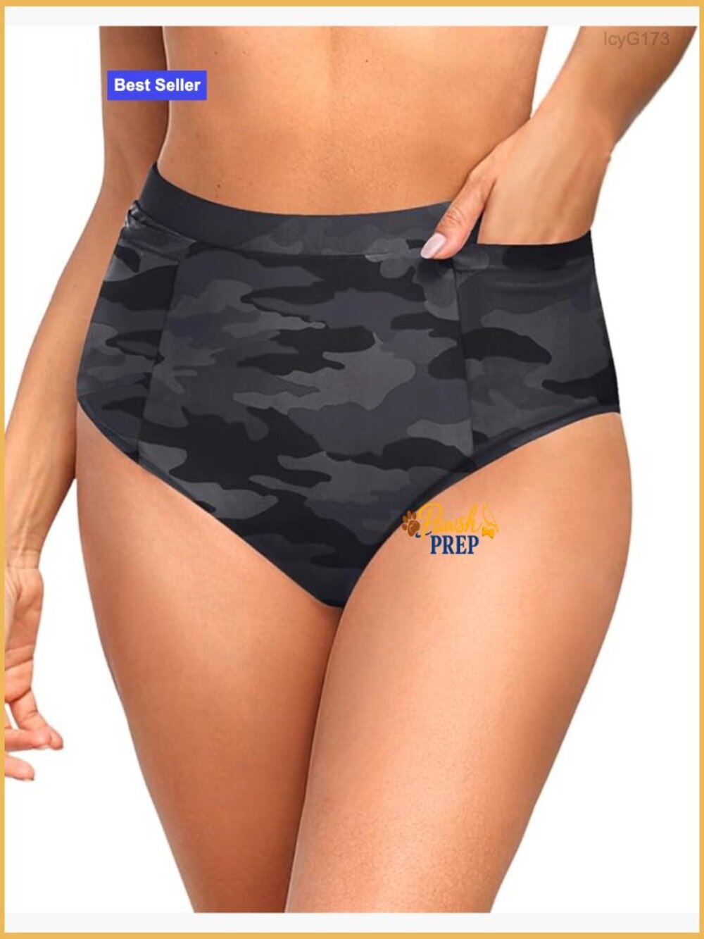 High Waisted Bikini Bottoms with Pockets Tummy Control Swim Bottom Large